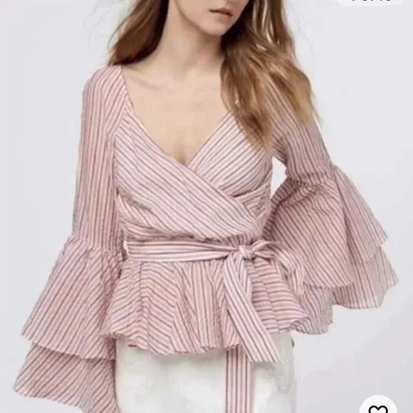 Rebecca Minkoff Melly Striped Bell Sleeve Wrap Top Size XS boho feminine edgy - Picture 14 of 14